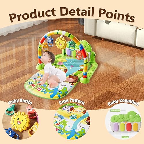 Miniatura 4 de Alive Lovely Baby Gyms - Tapete de juego para centro de actividad musical, tapete de gimnasio con piano, música y luces, para el tiempo boca abajo,