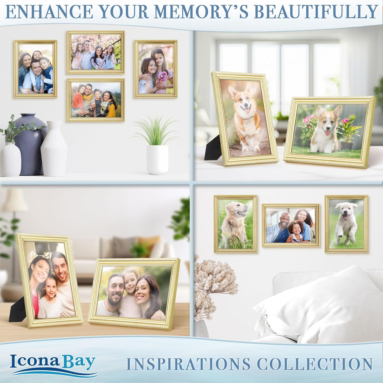 Icona Bay 5x7 Picture Frames (Gold, 6 Pack), Beautifully Detailed Molding, Contemporary Picture Frame Set, Wall Mount or Table Top, Inspirations Collection - Image 4