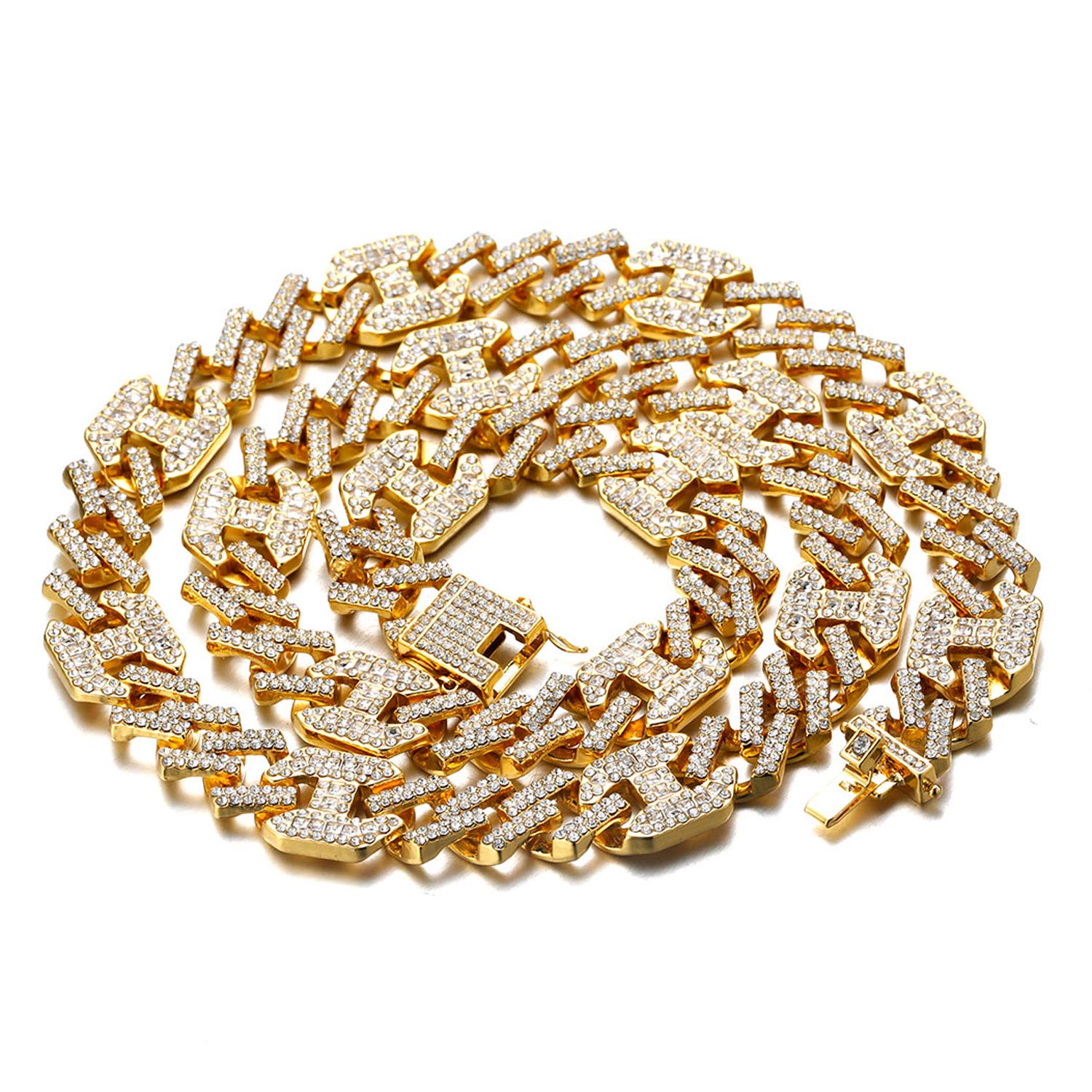 HALUKAKAH Cadena de Oro para Hombres Iced out,17MM Cadena Cubana Miami 18k Real Oro/Oro Blanco Platino Chapado Collar Gargantilla Pulsera,Diamantes Completos,Regalo para él