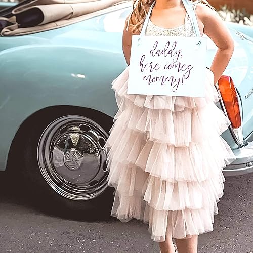 Miniatura 6 de Cartel de boda con portador de anillos y pancarta de ceremonia de niña de las flores clásico (Daddy Here Comes Mommy)