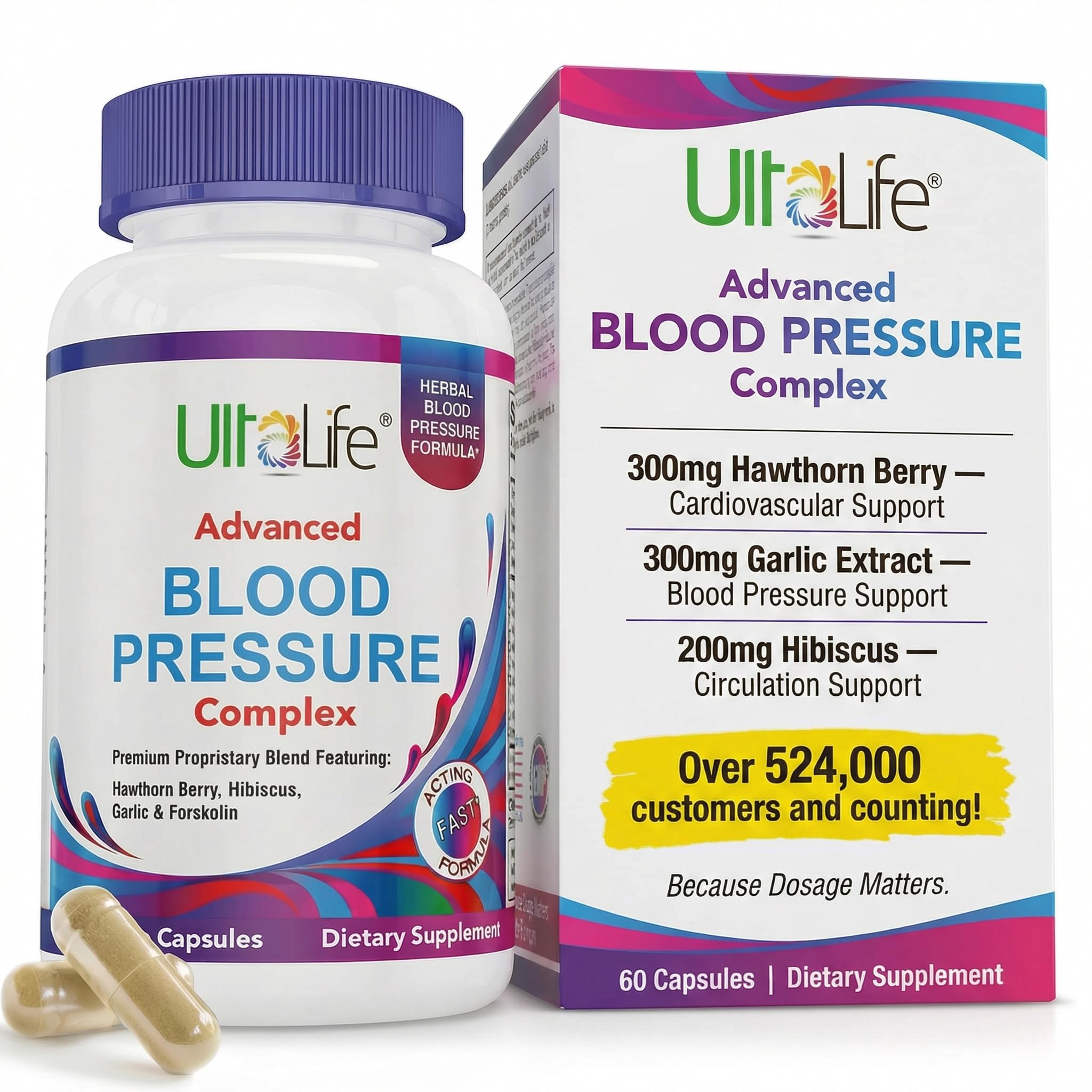 Advanced Blood Pressure Supplements – 300mg Hawthorn, 300mg Garlic, 200mg Hibiscus – 14 Research-Backed Vitamins & Herbs for Cardiovascular & Circulatory Support, 60 Vegetable Capsules