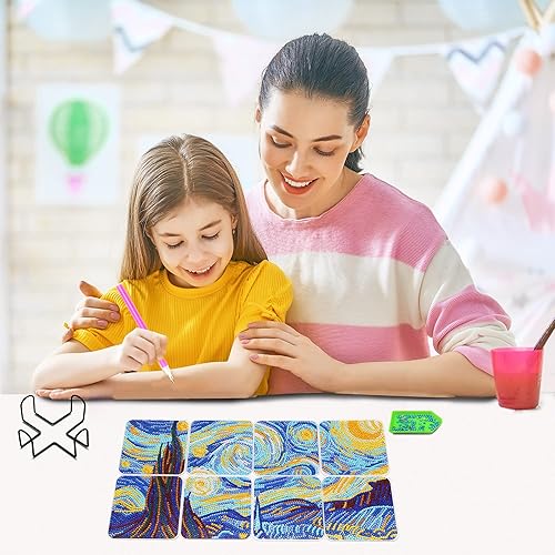 Miniatura 8 de Kit de posavasos de arte de diamante con soporte, 8 posavasos de arte de diamante para adultos, niños, principiantes, regalos de manualidades (donas)