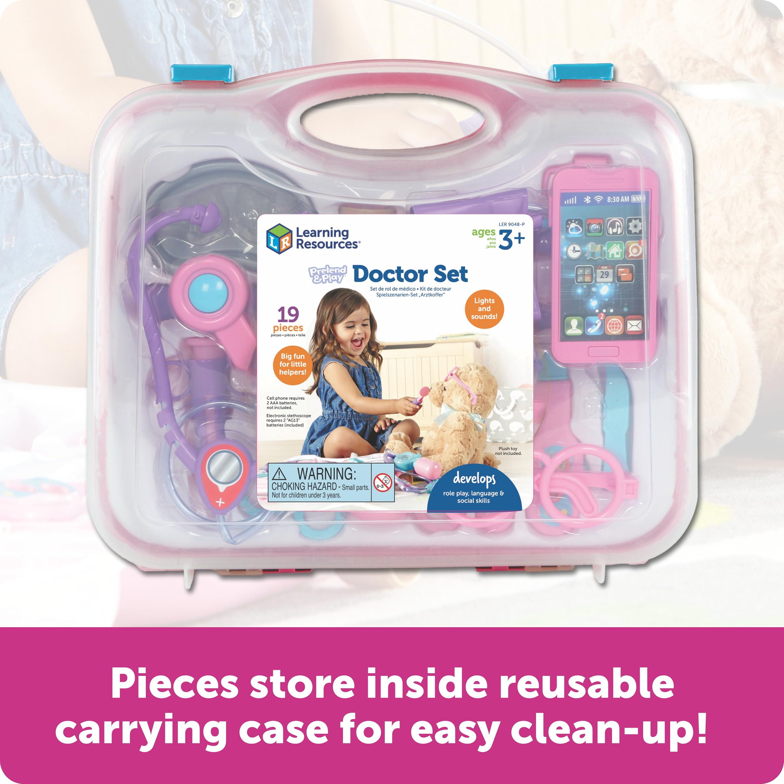 Learning Resources Pretend and Play Doctor Kit for Kids, Pink Doctor Costume, 19 Piece Set, Ages 3+