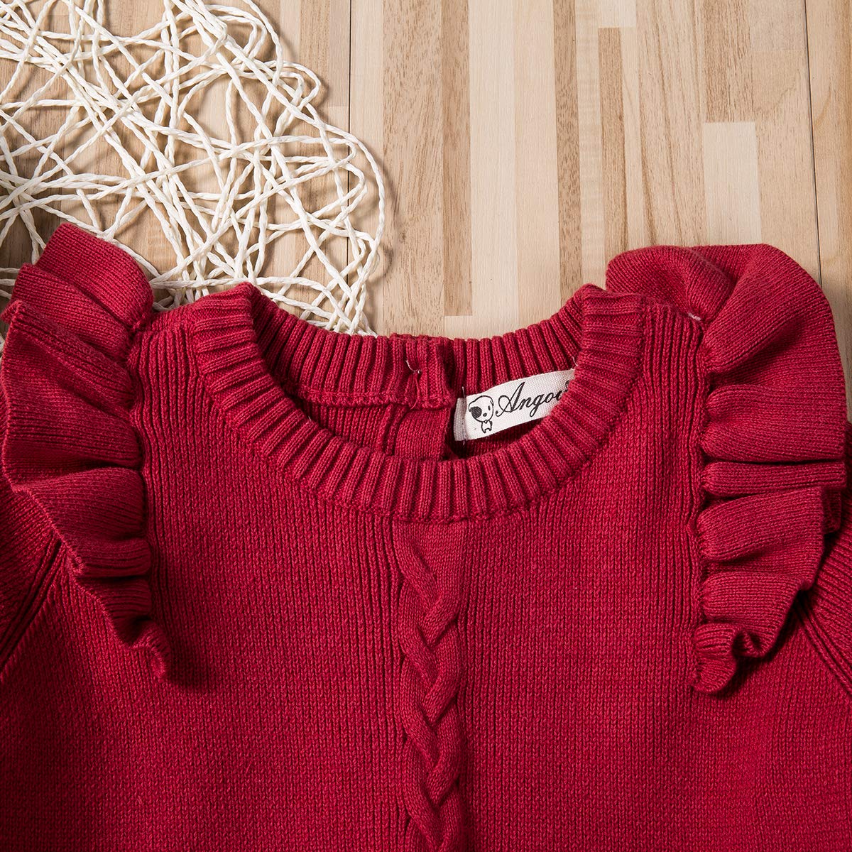 Toddler Baby Girls Long Sleeve Sweater Dress Top Autumn Winter Warm Knit Ruffle Crochet Sweater (2-3T, Red 1)