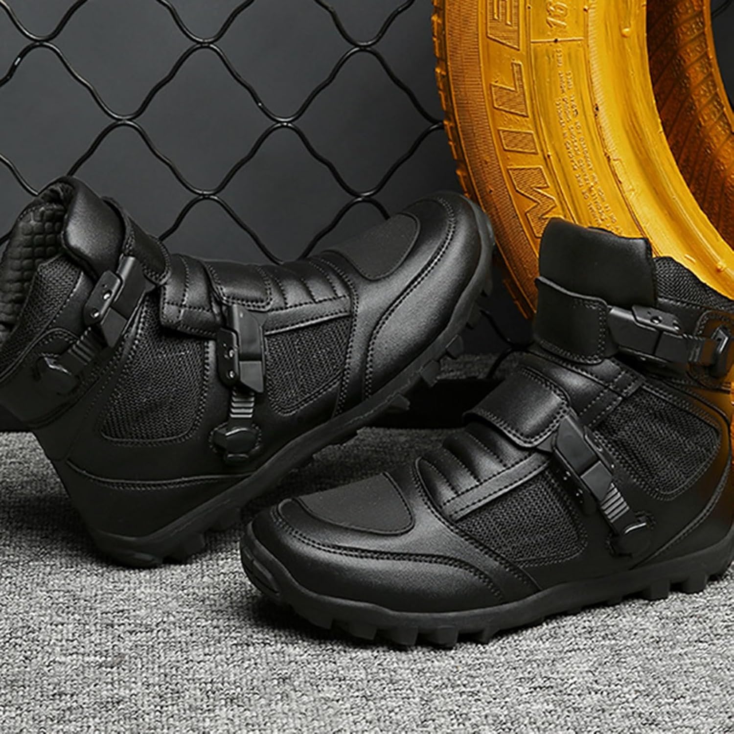 Men's Motorcycle Riding Shoes Street Riding Shoes Breathable Biker Boots Sneakers Powersports Footwear, Black Faux Leather Lace Up Shoes with Ankle Support for Men ( Color : B , Size : 11 Women/9.5 Me