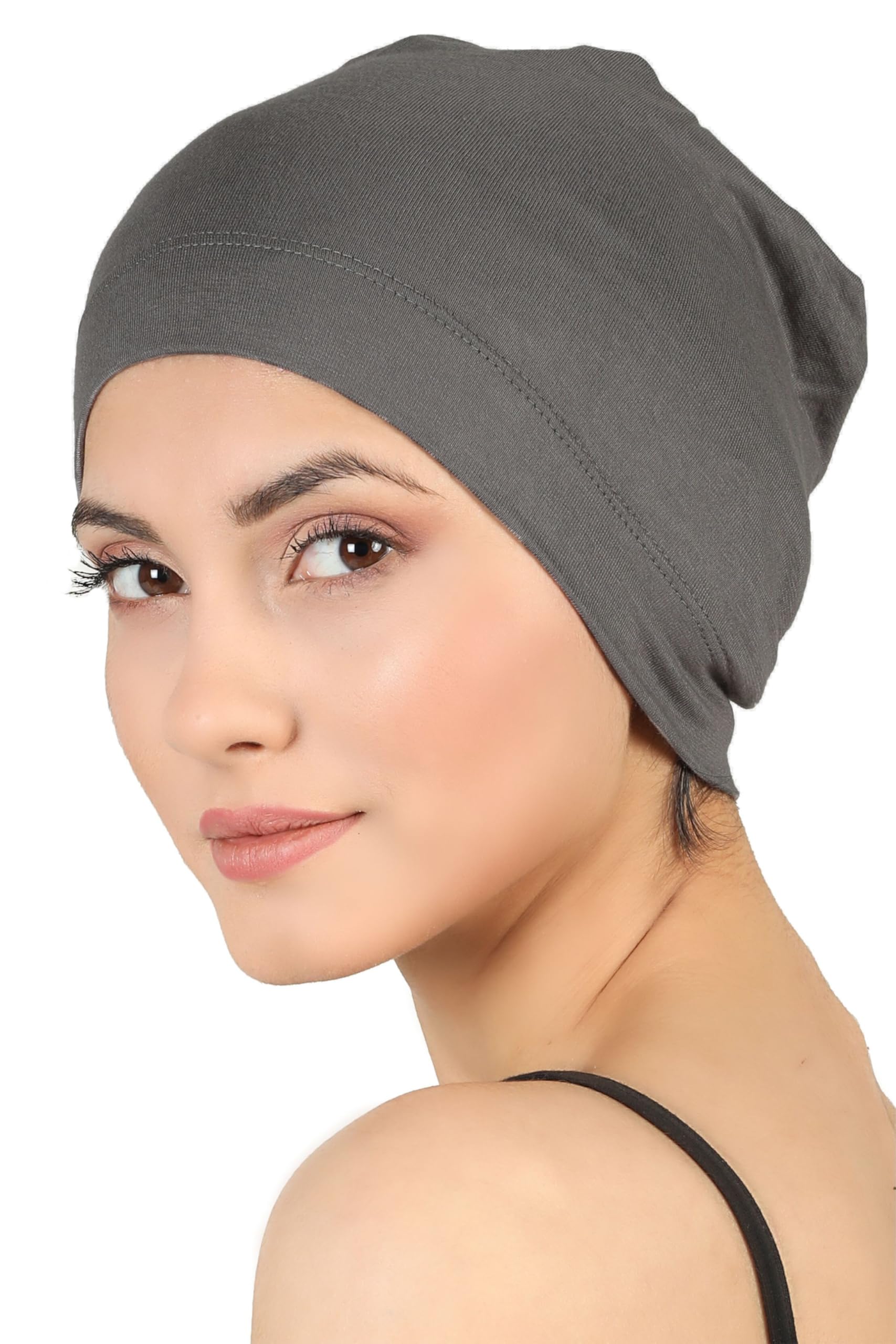 Deresina Bambus Chemo-Kopfbedeckung für Frauen & Männer – Ultra-weiche, atmungsaktive Schlafmütze bei Alopezie & Haarausfall, leichte Beanie für Tag & Nacht (Anthrazitgrau - Einheitsgröße)