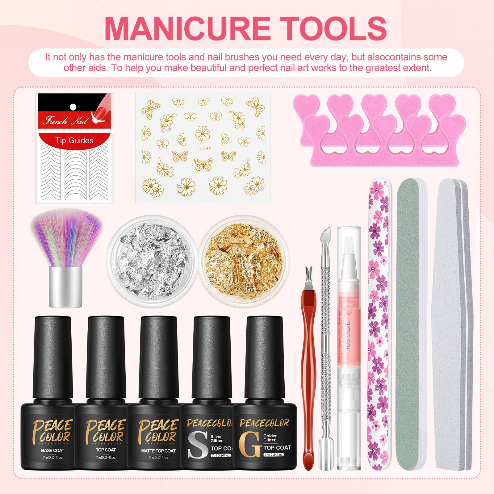PEACECOLOR 38Pcs Kit Vernis Semi Permanent avec Lampe UV/LED,20 Couleus Kit Ongle Gel Rouge Bleu avec Base Top Coat Brillant Mat et Glitter pour Débutant Décorations et Accessoires pour Les Ongles