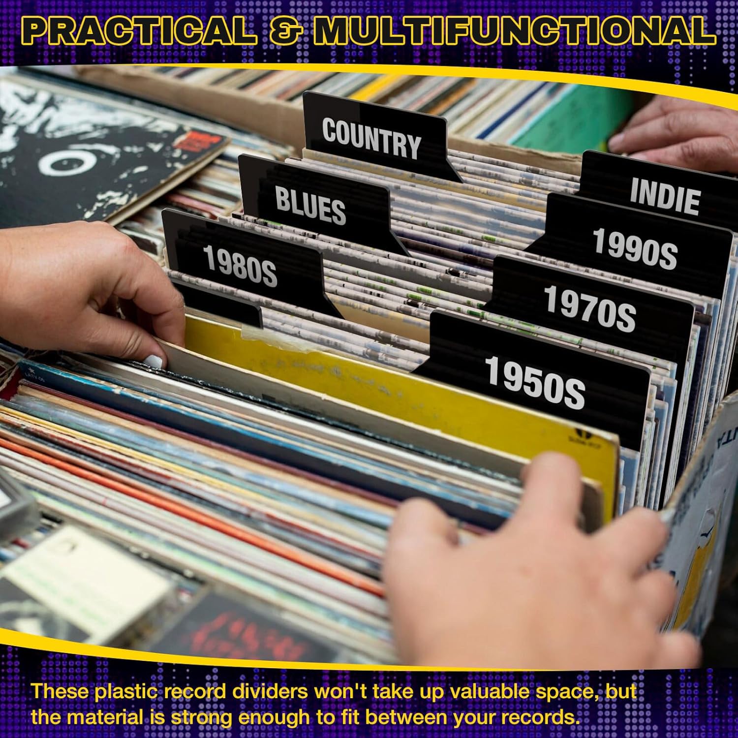 Facmogu 10PCS Black Acrylic Vinyl Record Dividers, 12.5" x 13.48" Record Storage Dividers with Stickers Tabs for LP Album Organizing Protection, Writable DIY 33 RPM Vinyl Record Separators