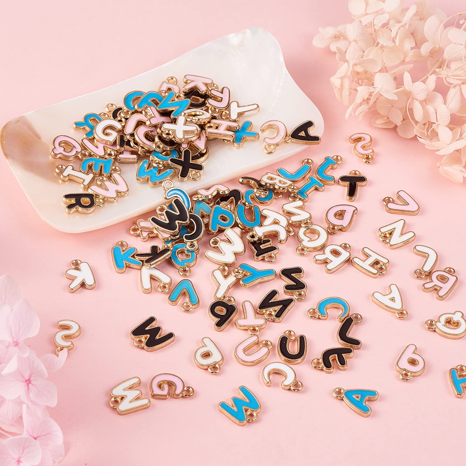 BEEFLYING 104 Pieces A~Z Letter Charms Initial Alphabet Pendants Gold Plated Enamel Dangle Pendant for Necklace Bracelet Jewelry Crafts Making - Image 3