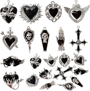 Giata11 Pcs Large Gothic Style Black Cross Skull Tombstone Heart Pendants Goth Halloween Charms for Jewelry Pendants Making DIY Craft Supplies