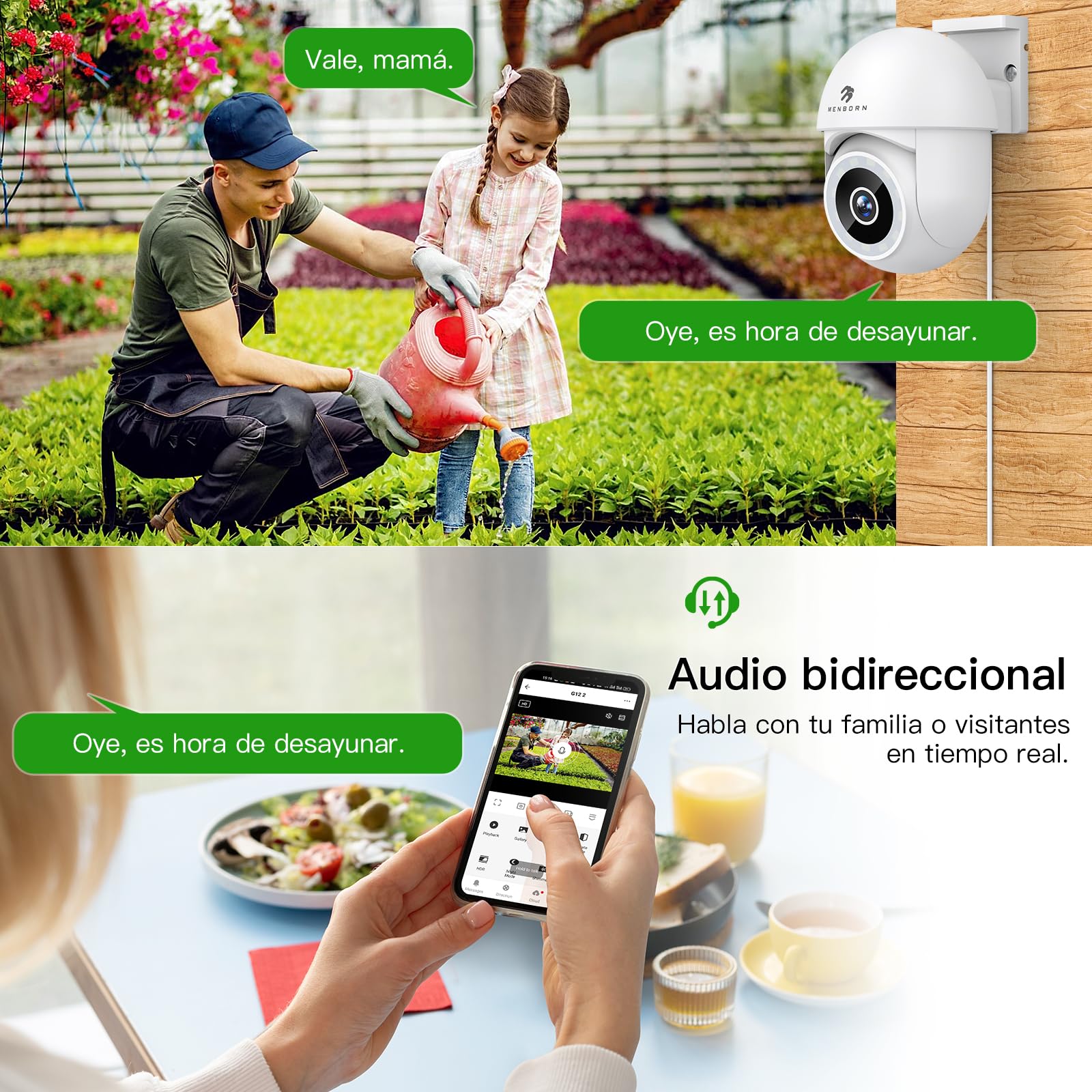 Camara Vigilancia WiFi Exterior 4MP/2,5K, Cámara IP Vigilancia de Seguridad 360°, AI Detección de Humana, Seguimiento Automático, Nocturna a Color, Audio Bidireccional, Compatible Alexa, IP65, 2 PZ