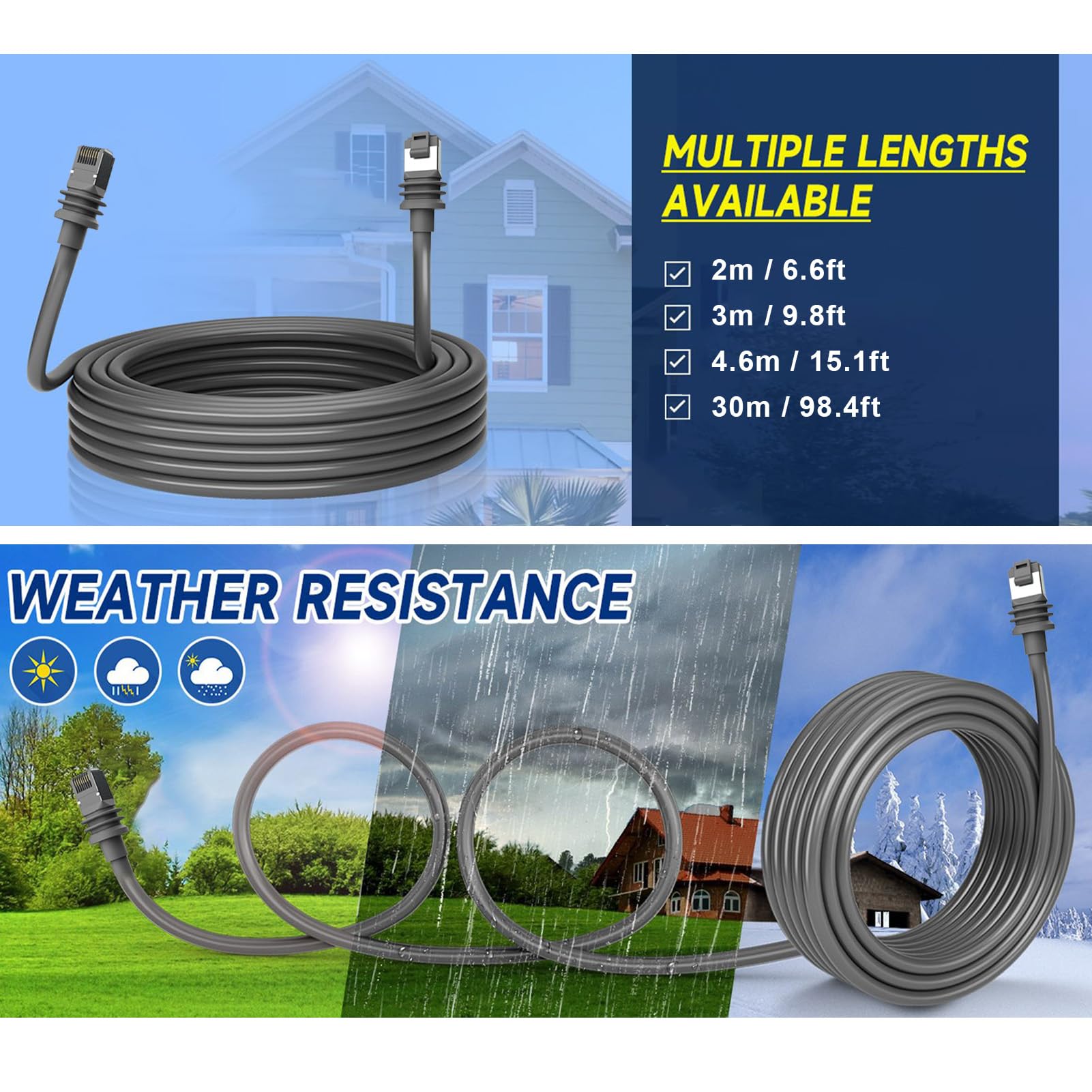 Cable De Repuesto Para Satélite Rectangular Gen3 (V3) - 30 Metros, 1200 Mbps, IP68 Resistente Al Agua, Para Interior Y Exterior