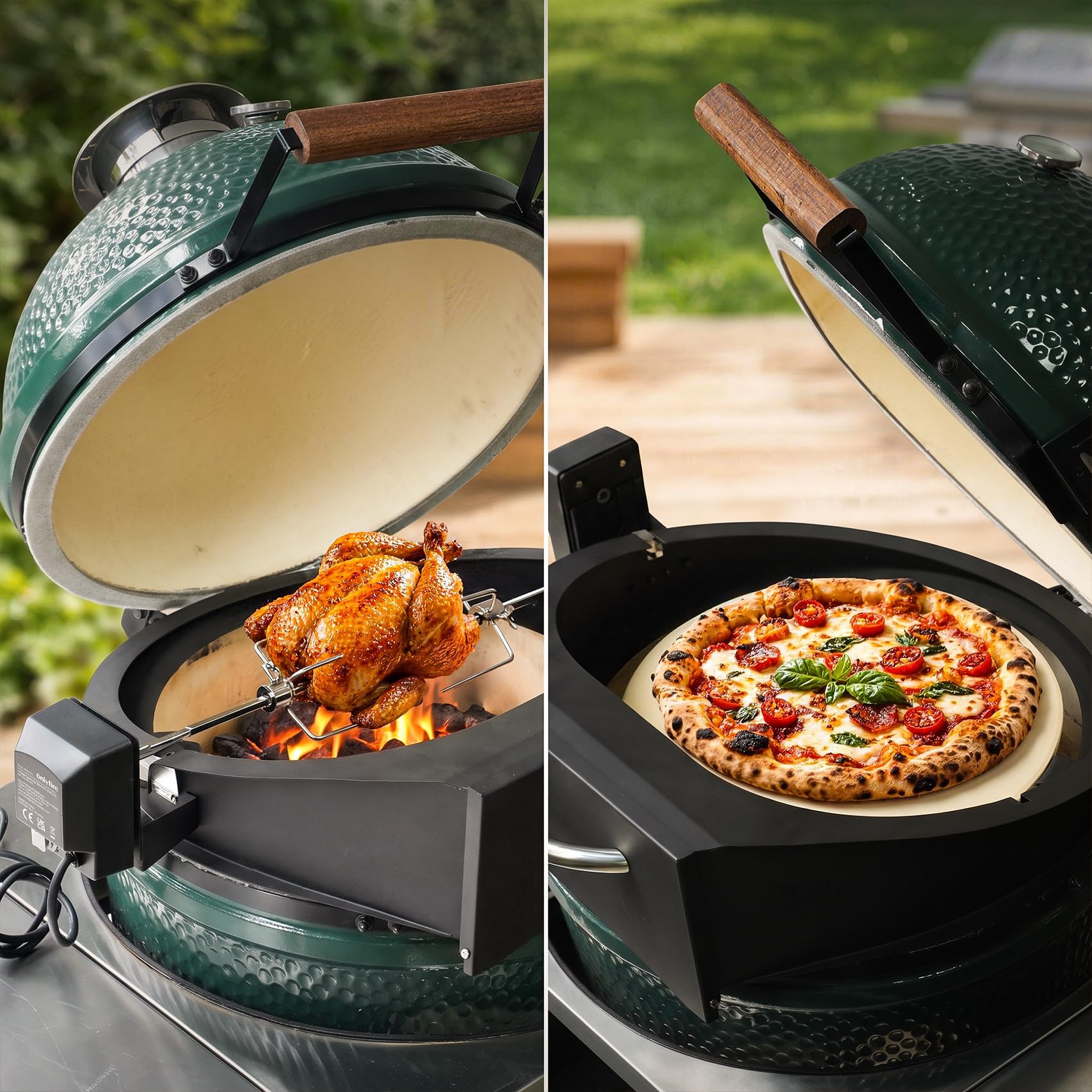 Onlyfire Kit forno per girarrosto e pizza per griglia grande in ceramica a forma di uovo verde