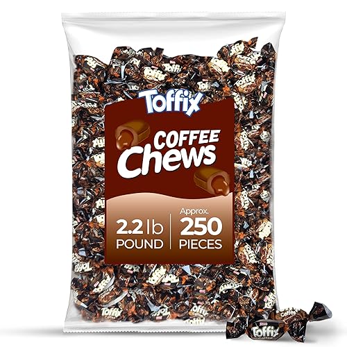 Toffix Masticables de café, caramelos masticables suaves rellenos en el centro, 250 piezas de bocadillos envueltos individualmente para niños y