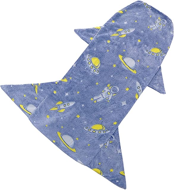 LAT Glow in The Dark Blanket Mermaid, Soft Flannel Fleece Blanket Glow in The Dark Throw Blanket for Kids Girls Boys Adults Flannel Gifts for Bedroom Cosy Warm Super Soft Plush Fleece (Astonaut)