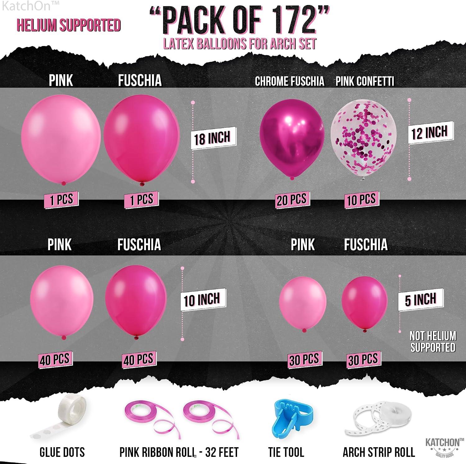 KatchOn, Hot Pink Balloon Arch Kit - Huge, Pack of 172 | Valentines Balloons for Valentines Day Decorations | Pink Balloon Garland With Confetti Balloons for Pink Birthday Decorations