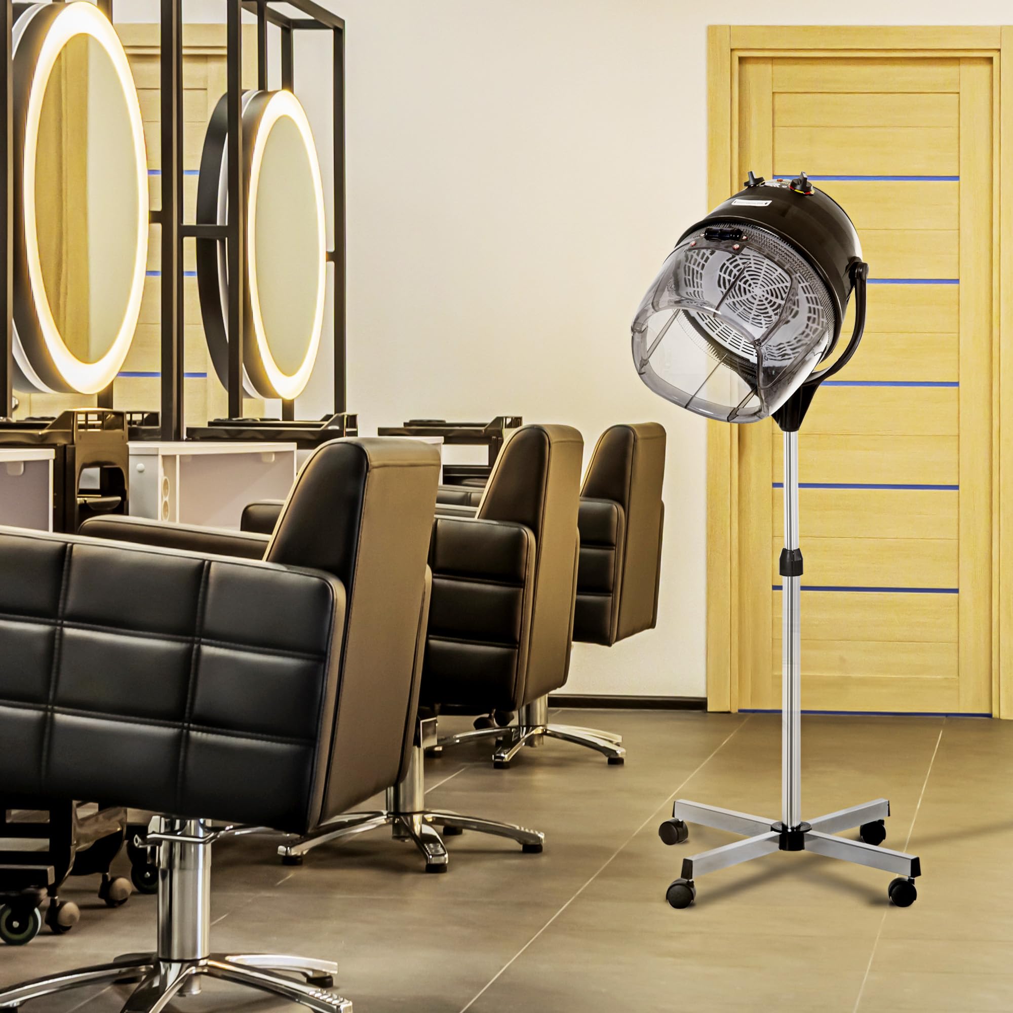 HOMCOM Secador de Pelo Profesional 1180W Secador de Casco con Altura Ajustable Temperatura Regulable Temporizador Capucha y Ruedas Climazon Peluquería para Cuidado del Cabello Negro