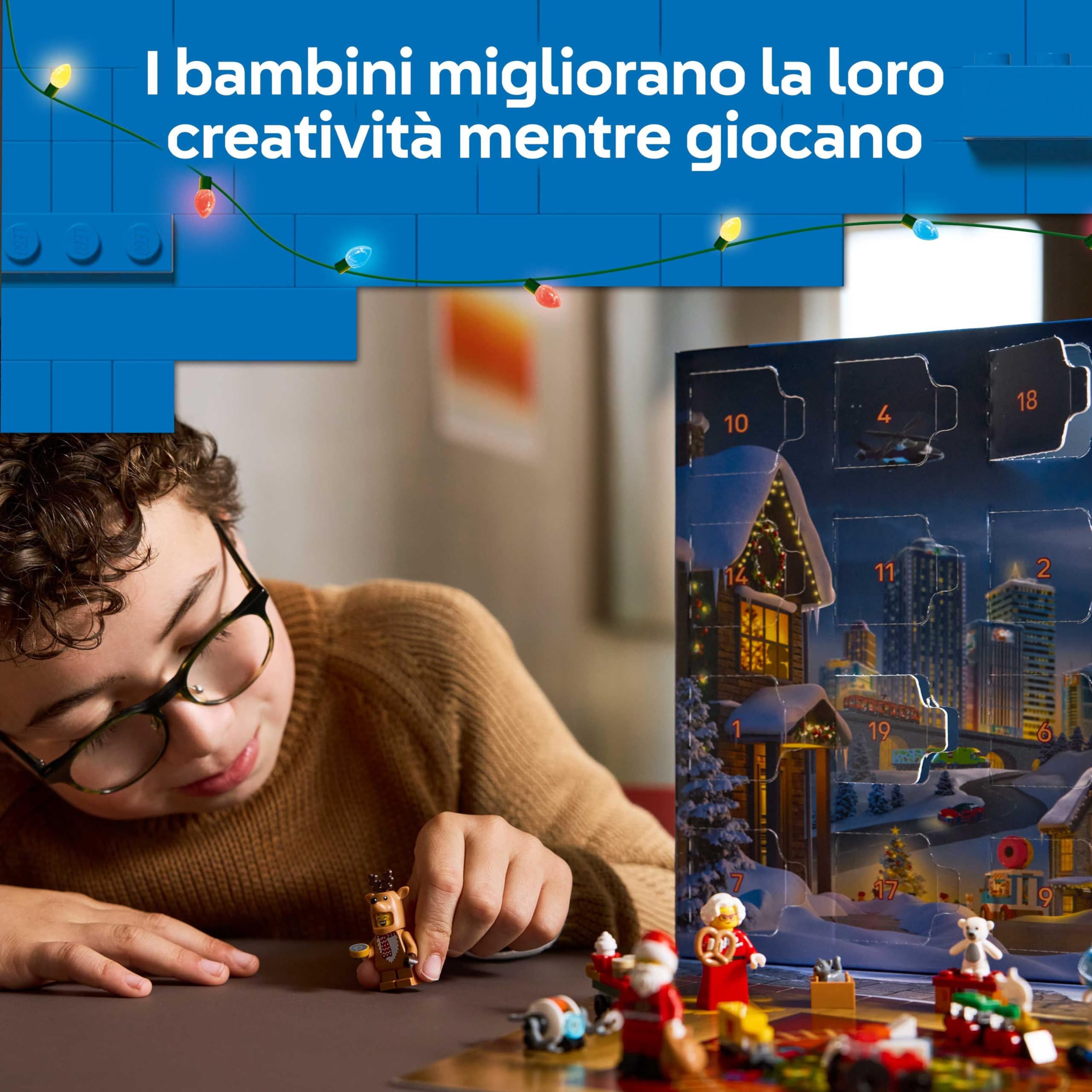 LEGO City Calendario dell'Avvento 2025 per Bambini e Bambine da 5 Anni - Gioco per il Conto alla Rovescia di Natale con 24 Sorprese tra cui Treno, Auto, Trattore e 7 Minifigure - Idea Regalo - 60475