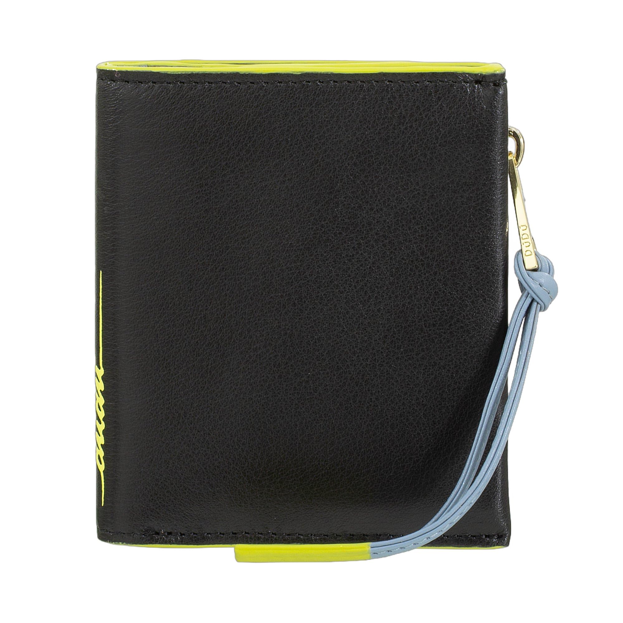DUDU Portafoglio Donna Piccolo in Pelle con Zip - Portafogli Compatto Slim con Porta Carte Tessere, Tasca Portamonete con Cerniera e Banconote Nero