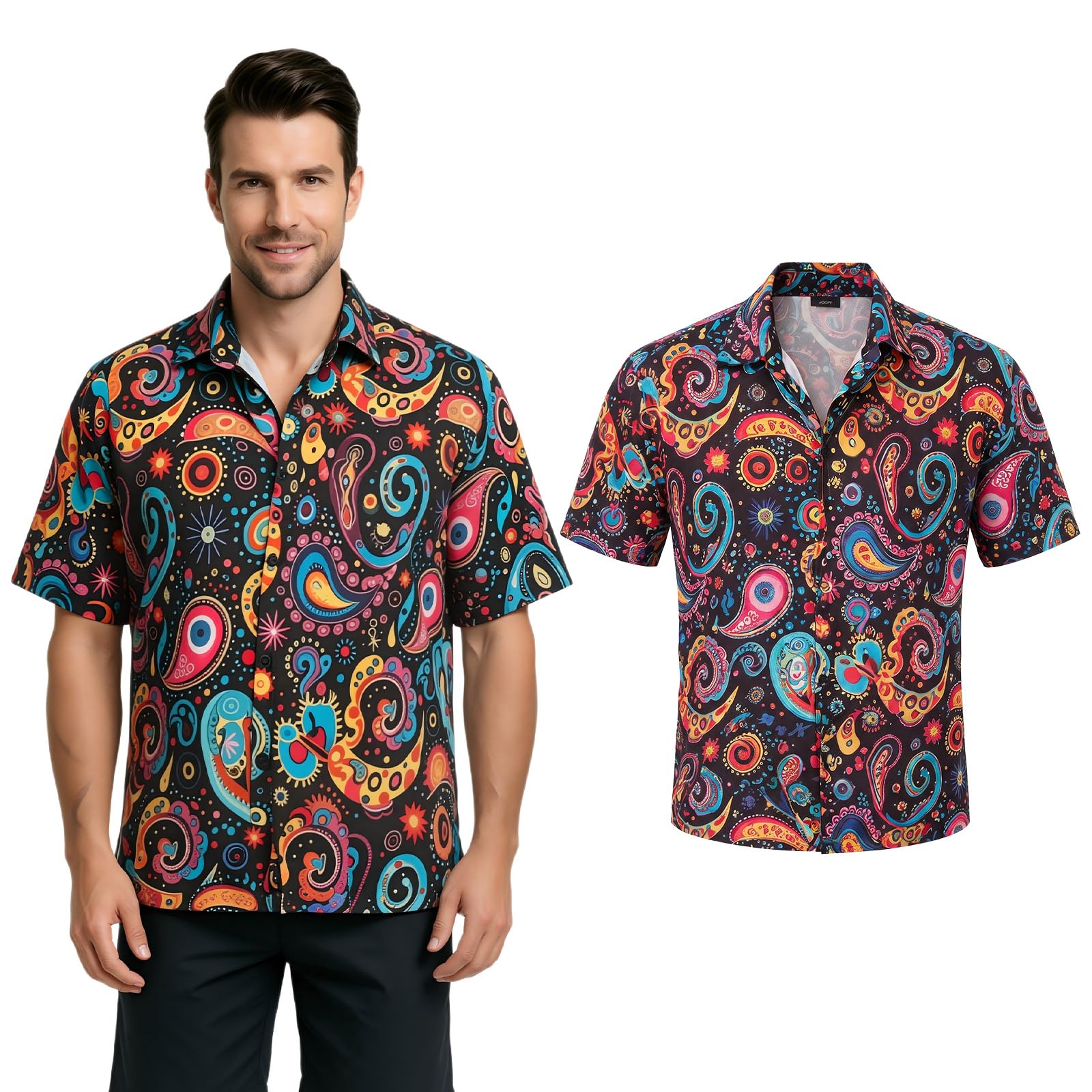 Crubelon Camicia da uomo a maniche corte con paillettes, top da discoteca | Top con paillettes scintillanti, perfetto per serate in discoteca, feste a tema ed eventi a tema, comodo da indossare per