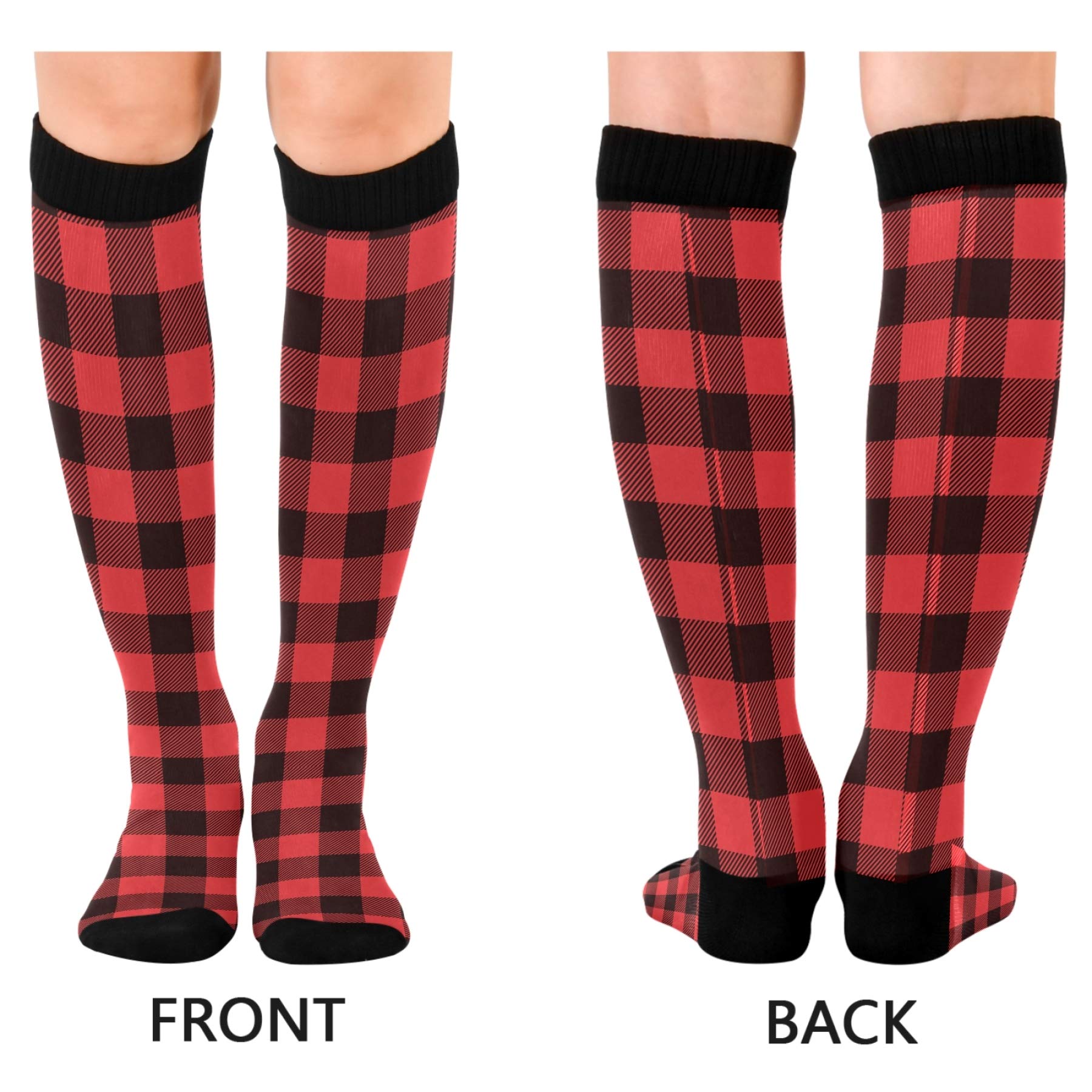 KLL Circulation Compression Stockings for Men & Women Boot Socks Best for Running Cycling Students, Buffalo Plaid Red Black, 2 Pairs