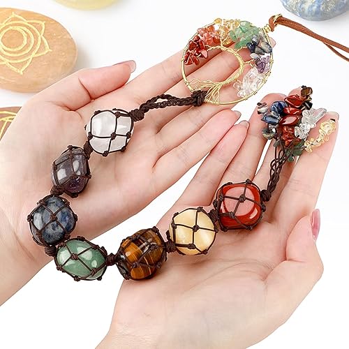Miniatura 3 de CARPDIM 7 piedras chakras árbol de la vida curativo hecho a mano, cristales Feng Shui, adorno colgante de pared, ventana de coche, espejo de yoga,