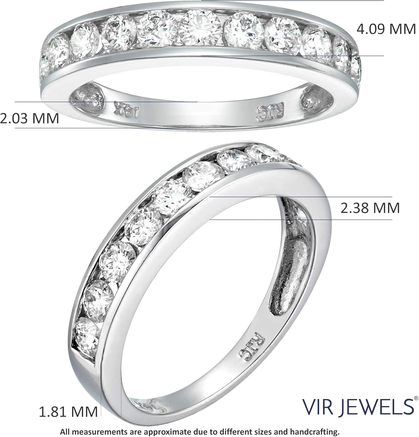 VIR JEWELS 1 carat (ctw) Diamond Wedding Anniversary Band for Women, Half Eternity Round Diamond Engagement Ring 14K White Gold Channel Set 1 cttw, Size 4.5-10 : Vir Jewels: Clothing, Shoes & Jewelry
