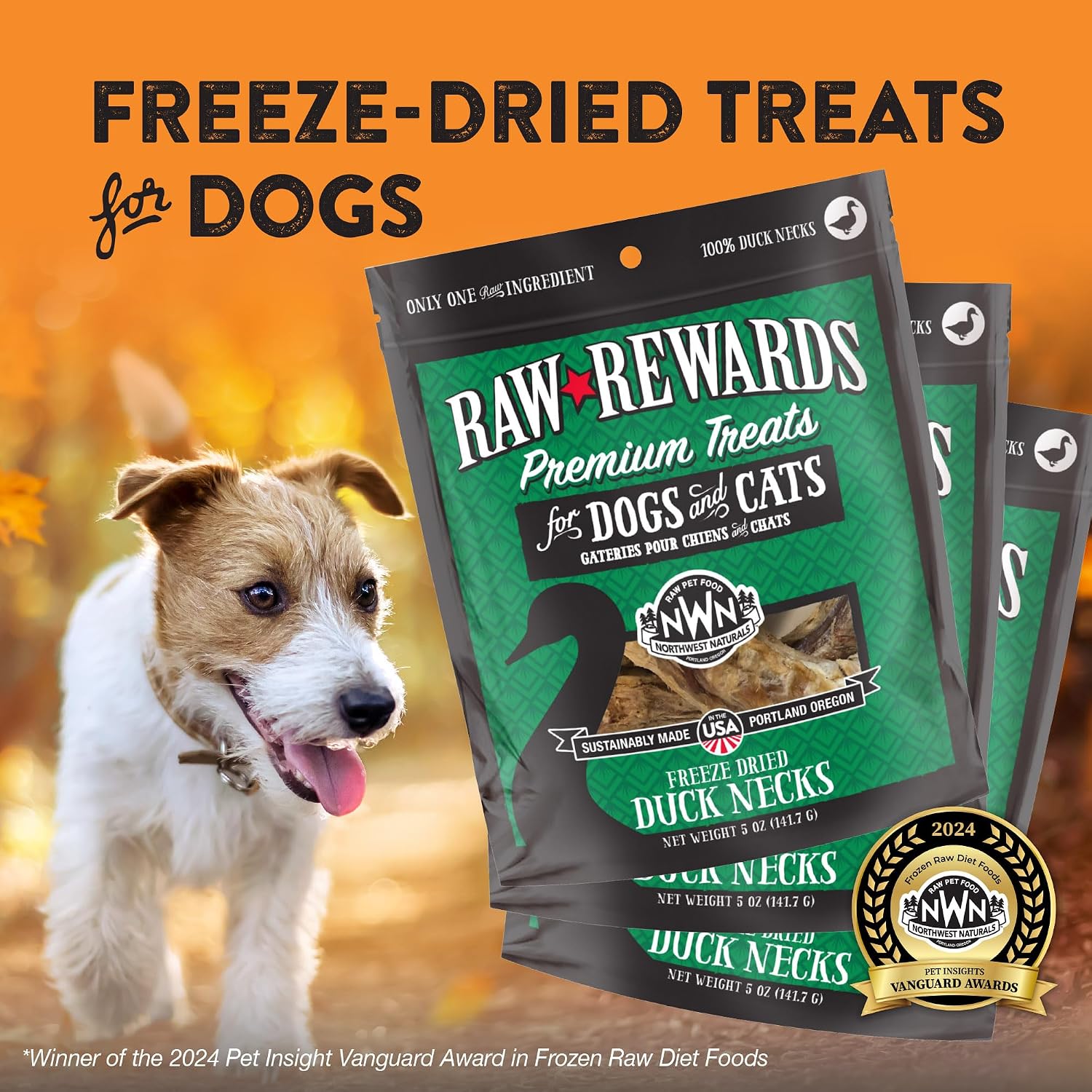 Northwest Naturals Raw Rewards Freeze-Dried Duck Neck Treats for Dogs and Cats - Bite-Sized Pieces - Healthy, 1 Ingredient, Human Grade Ingredients, All Natural, Proudly Made in USA, 5 Oz (Pack of 3)