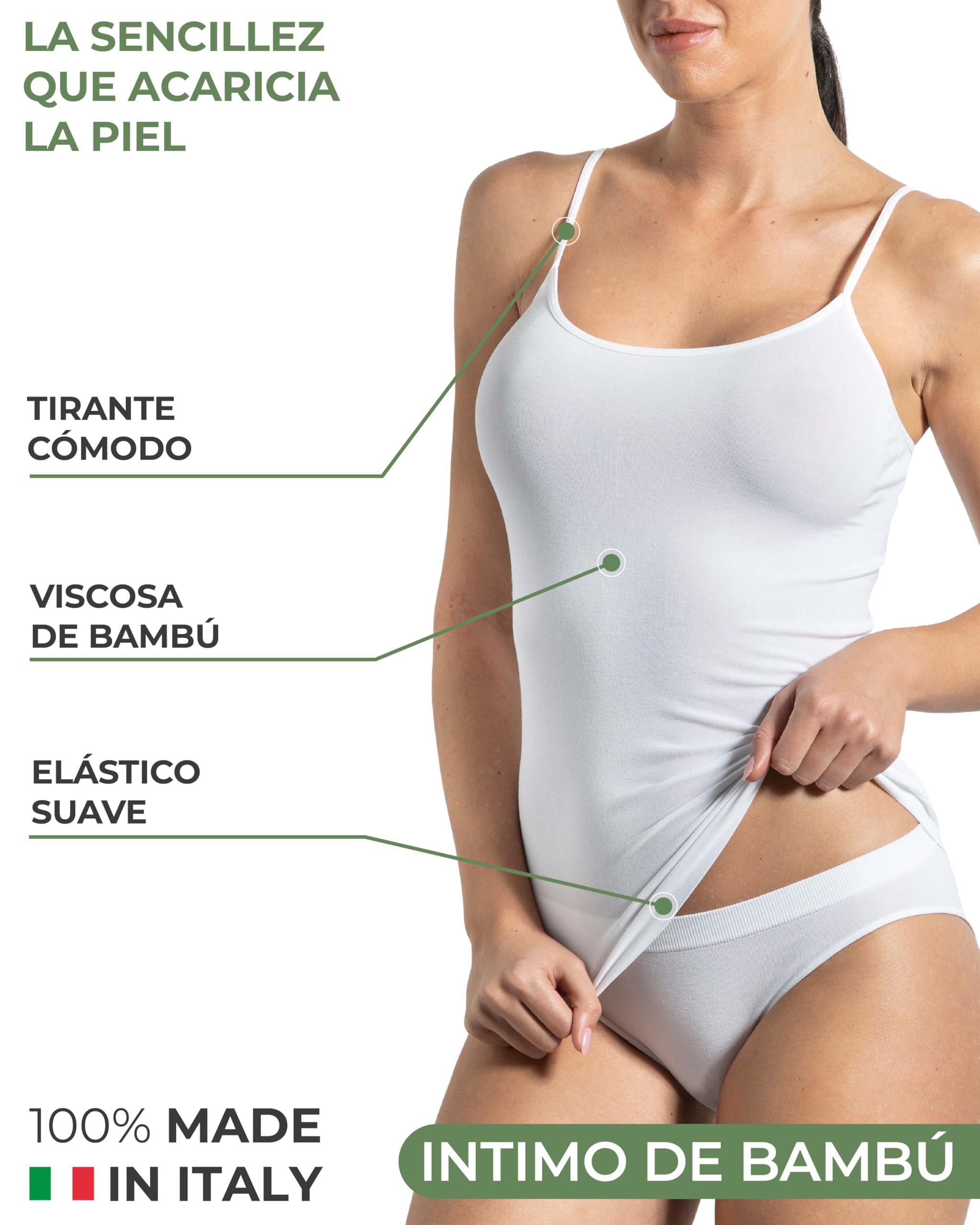 Risalti Camiseta Tirantes Mujer Bambu Hombros Estrechos 2pz - Camisetas Tirantes Mujer, Camiseta Mujer Transpirable, Chaleco Mujer, Camiseta Interior Mujer, Ropa Mujer Sin Costuras - Made in Italy