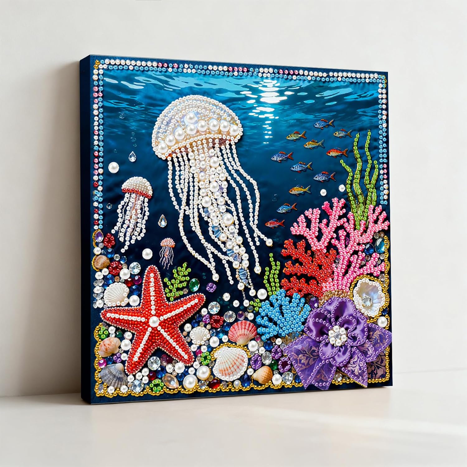 Sulunmo with Frame Diamond Art Kits for Adults,5D Pearl Art Diamond Painting Kits for Beginners,DIY Diamond Dots Pearl Paintings Picture Arts Craft for Adults,Home Wall Decor (Jellyfish) 25 * 25cm