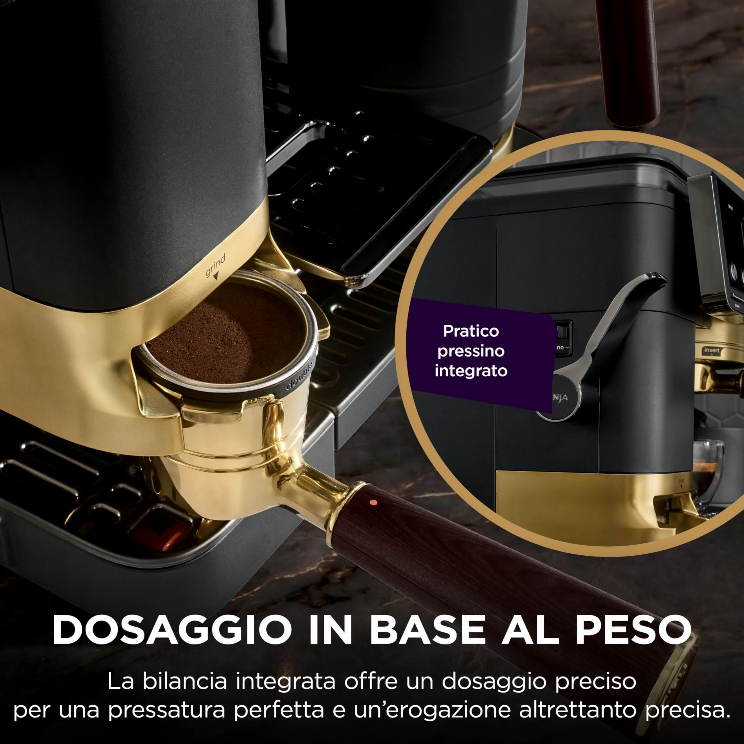 Ninja Luxe Pro Macchina Caffè, Macchina Latte, Cappuccino, Caffè Freddo, Espresso con Macinacaffè Integrato, Montalatte, Facile da usare, 5 Programmi Automatici Schiuma, ES771EUBK
