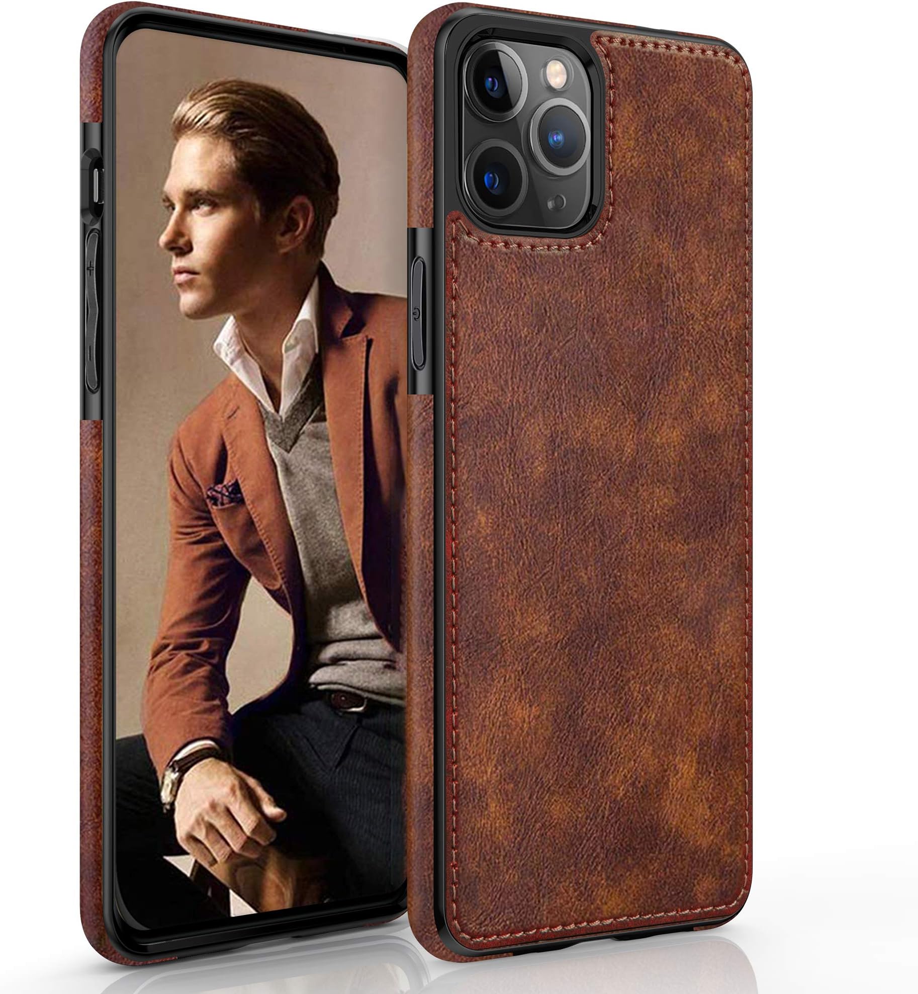 LOHASIC for iPhone 13 Pro Case, Slim Leather Luxury Business PU Non-Slip Grip Rugged Bumper Shockproof Full Body Protective Cover Phone Cases for iPhone 13 Pro 6.1" (2021) - Vintage Brown