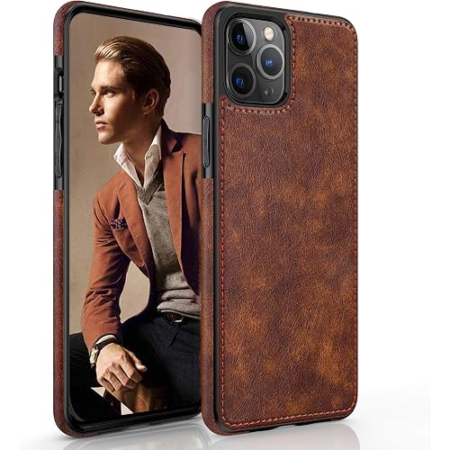 LOHASIC for iPhone 14 Pro Case, Slim Leather Luxury Business PU Non-Slip Grip Rugged Bumper Shockproof Full Body Protective Cover Men Phone Cases for iPhone 14 Pro 5G 6.1 inch (2022) - Vintage Brown