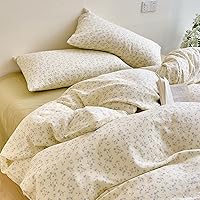 Vista 186 de 3 piezas de juego de funda de edredón tamaño individual XL, funda de edredón blanca con estampado floral azul, ropa de cama coquette de algodón