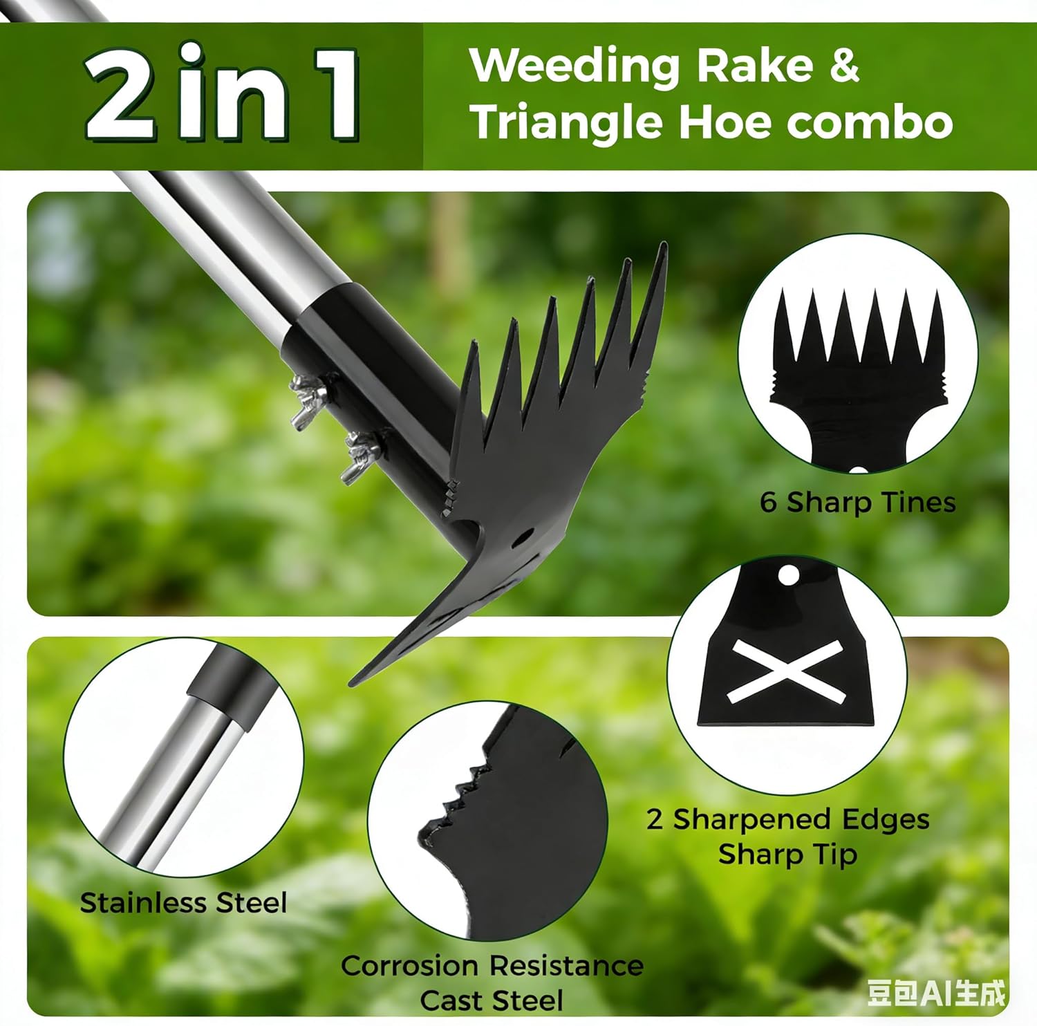 Weed Puller Tool with Extendable 54" Handle – Heavy Duty 2-in-1 Dual-Head Manual Weeder & Garden Hoe for Lawn, Flower Beds, Patio & Vegetable Gardens