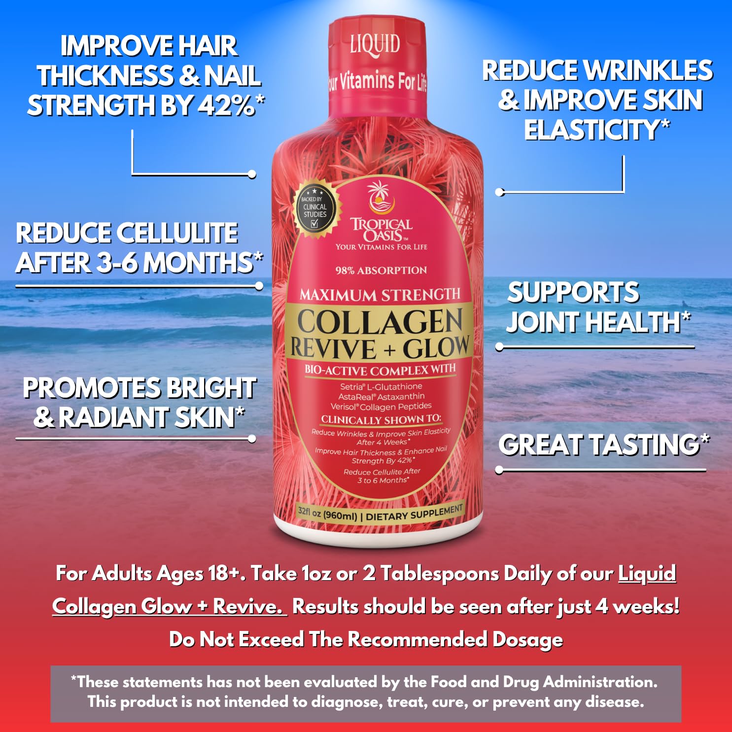 tropical oasis glutathione Amazon.com: Tropical Oasis Liquid Collagen Glow for Women & Men | 5000mg  VERISOL Collagen Peptides + 12500mcg Biotin | Clinically Tested for Thicker  Hair, Brighter Skin, Wrinkles & Stronger Nails