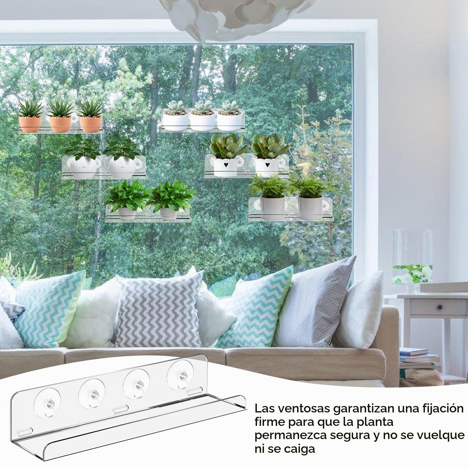 2 unidades de estantes acrílicos para plantas: estante para plantas transparente colgante para ventanas, estantes para plantas con ventosa, soporte para plantas de pared de ventana para flores