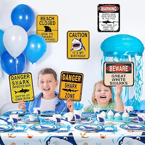 Miniatura 4 de WERNNSAI Decoraciones de fiesta de tiburón: 6 piezas divertidas de decoración de fiesta de cumpleaños de tiburón para niños y niños bajo el mar