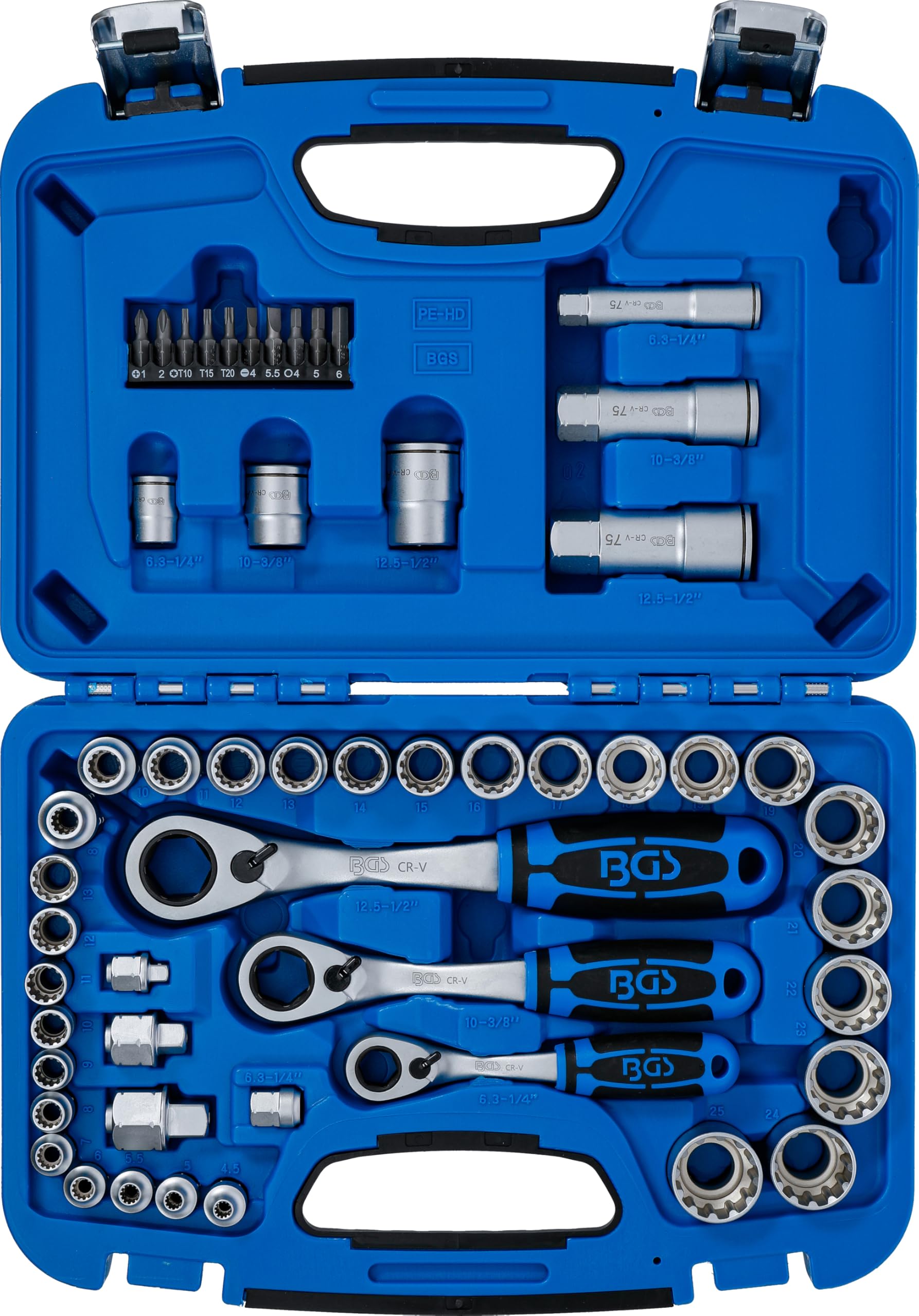 BGS 2181 | Juego de llaves de vaso con agujero pasante | Gear Lock | 4,5 - 25 mm | 52 piezas