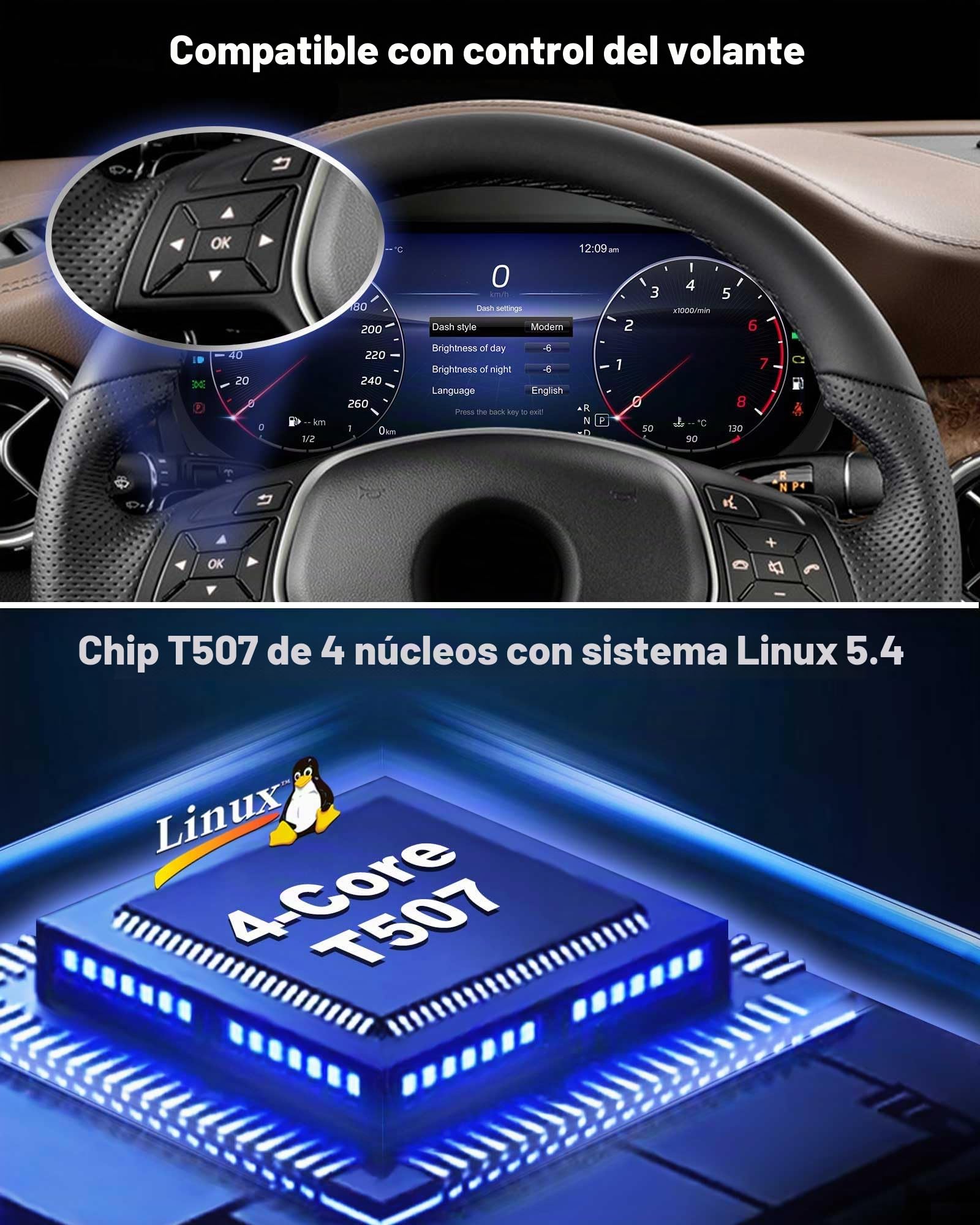 Cuadro de Instrumentos Digital LCD 12,3 pulgadas 5-UI para Mercedes Benz Clase A W176 Clase GLA X156 Clase CLA C117, Panel de Instrumentos Digital 4-Core, Admite TPMS, Temperatura Aceite y SWC