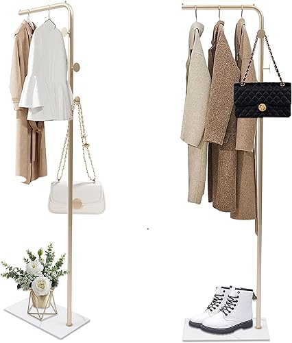 Miniatura 1 de Perchero para ropa de 67 pulgadas con base de almacenamiento y ganchos, resistente perchero independiente para colgar ropa, bolsos, sombreros y