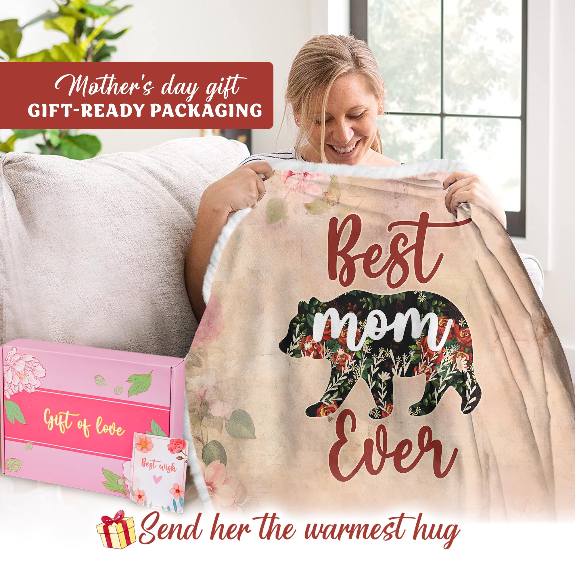 HARUNAMI Mom Gifts Hooded Blanket - Best Mom Ever Wearable Sherpa Blanket - 73x47 Inches - Soft Premium Fleece - View #4