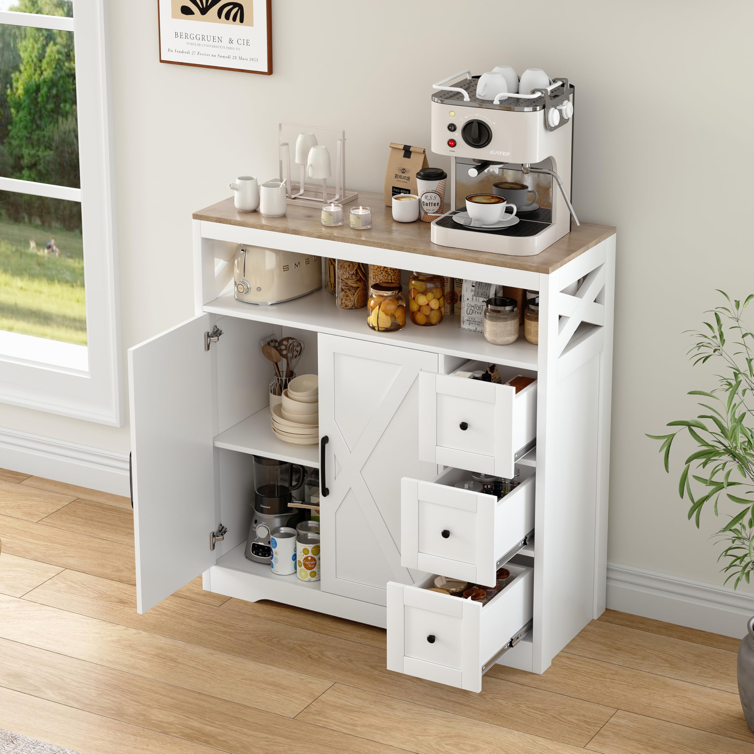 Aparador de cocina, mueble de almacenamiento con 4 puertas y estante ajustable, aparador moderno para comedor, armario de cocina para salón y comedor (100 x 40 x 105 cm)