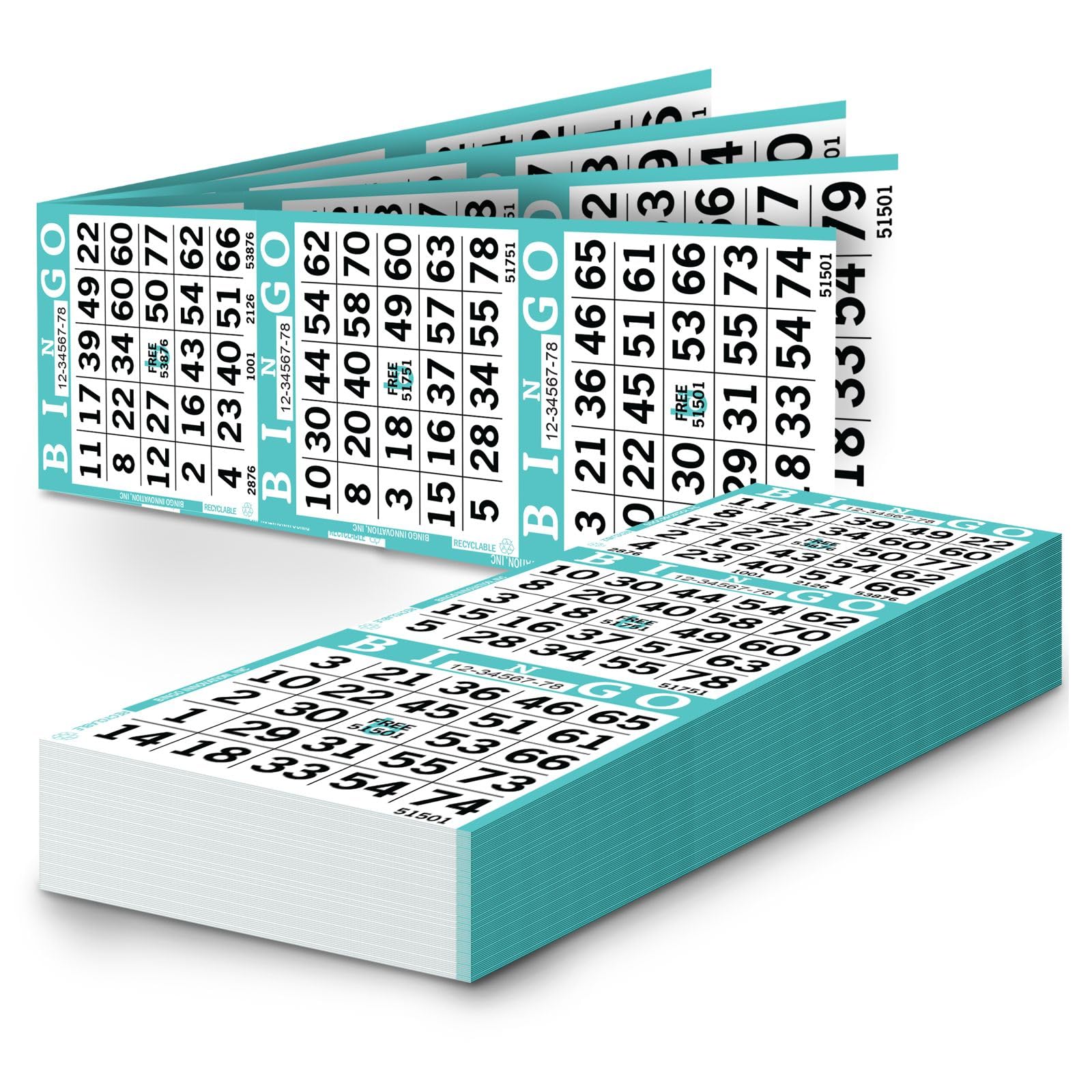 Bingo Paper Sheets – 3 Faces, 12" x 4" – Pack of 500 Disposable Bingo Cards – Recyclable Dauber Paper for Seniors, Adults & Community Events (Aqua)