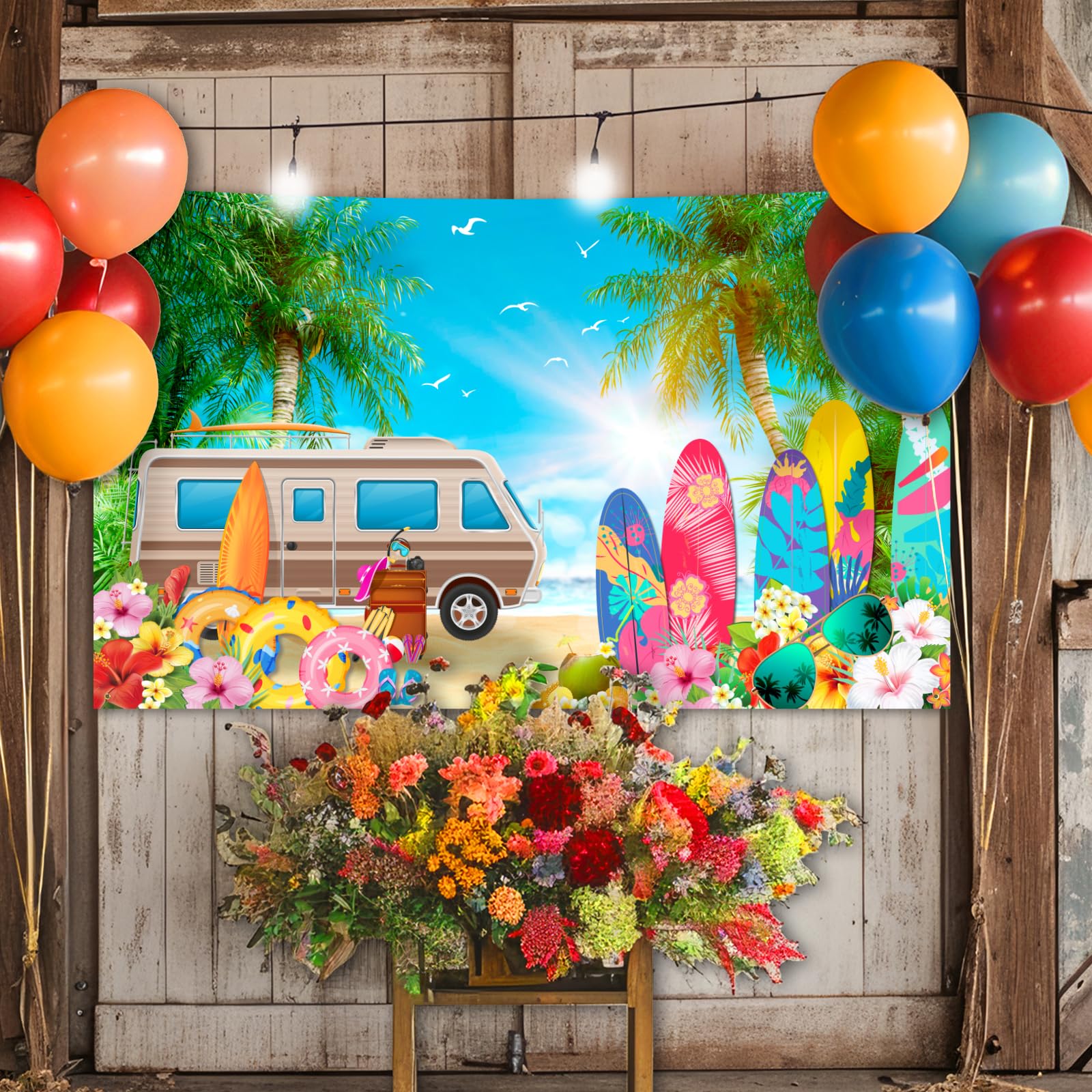 Avezano Beach Party Backdrop Summer Surfboard Party Backdrop Surf Seaside Tropical Hawaiian Photography Background for Baby Shower Birthday Party Decorations 70.8 x 43.3 inch