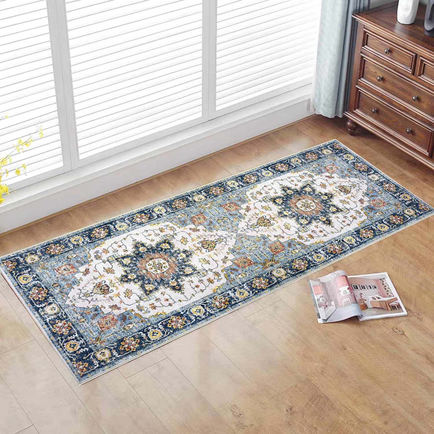 CXTAI Vintage Boho 60x240cm (2x8ft) Long Carpet Runners for Hallways Kitchen Laundry Entryway Non-Slip Machine Washable - Blue Style