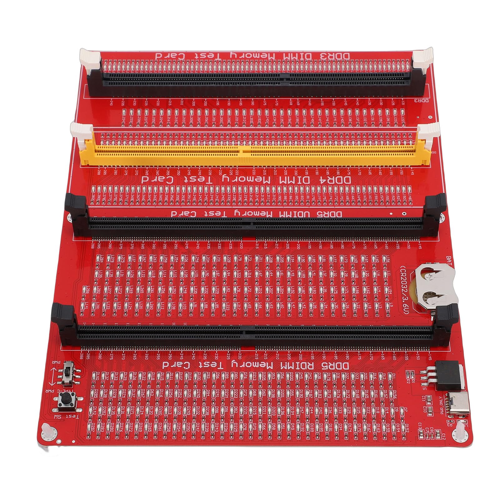 Topiky DDR3 DDR4 DDR5 UDMM DDR5 RDIMM Speichertester, 4-in-1 RAM-Speichertestkarte, Desktop-Computer-Speichertestkarte mit LED-Anzeigen, Speicherdiagnoseanalysator
