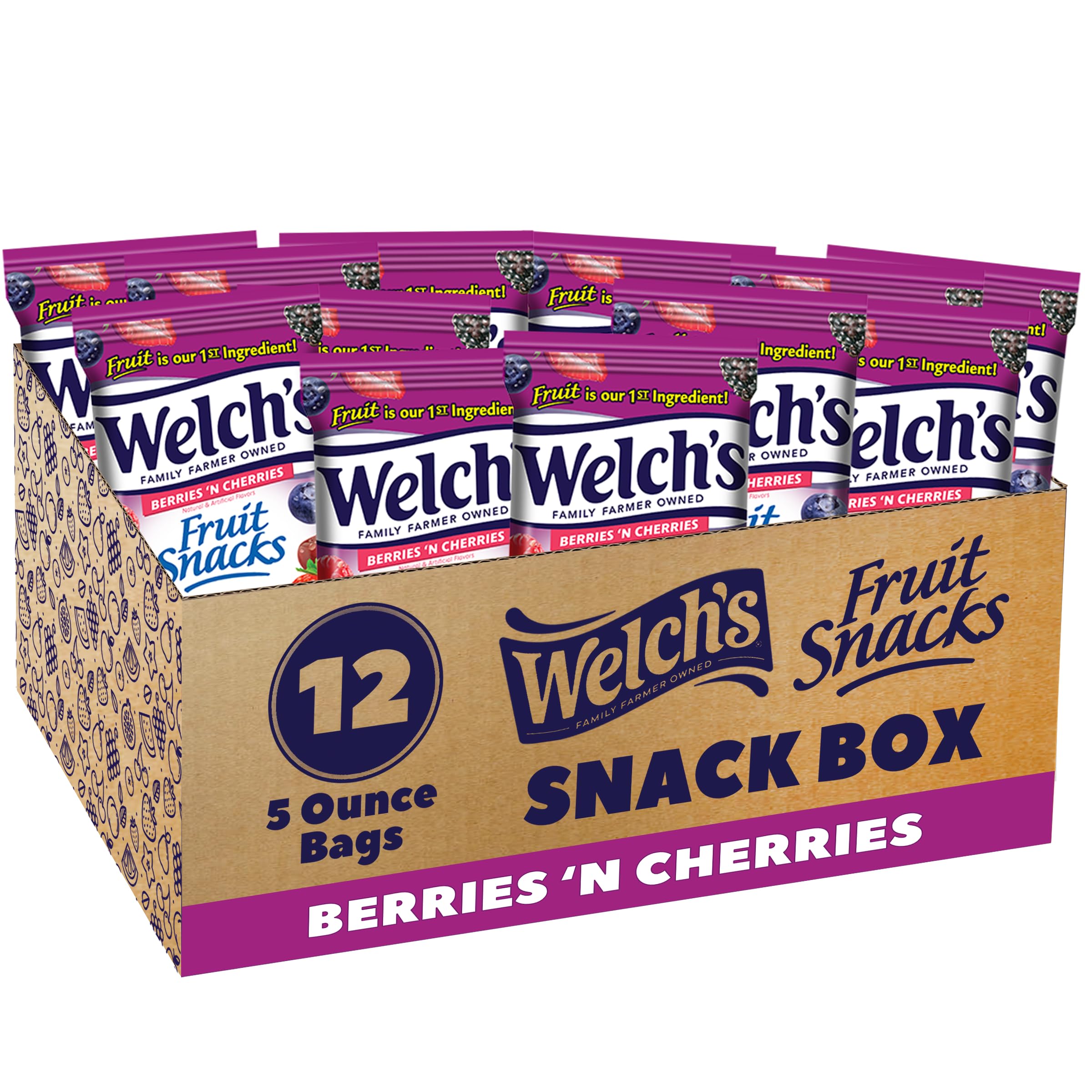 Welch's Fruit Snacks, Berries 'N Cherries, 5-Ounce Bags (Pack of 12)