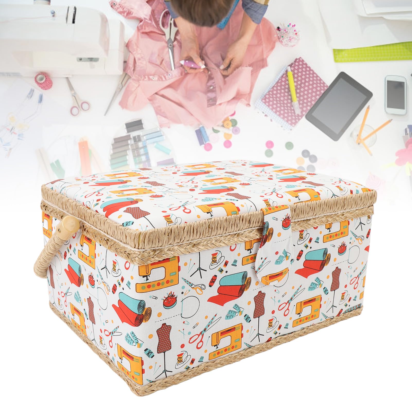 Cesto di cucito, scatola da cucito di grande capacità per forniture per cucire scatola di stoccaggio da cucito con organizzatore di scatole da cucito per vassoio di plastica