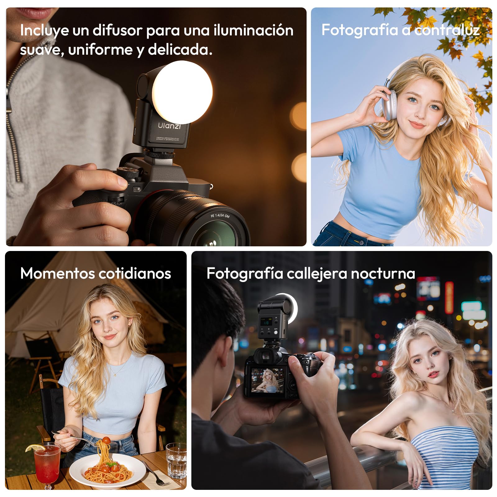 ULANZI F16R Mini cámara flash Speedlite, GN16 2 en 1 flash luz de vídeo, 7 niveles de potencia (1/64~1/1), inclinación de 90°, 2500-6500K, 550 flashes, zapata universal con difusor para Sony, Canon
